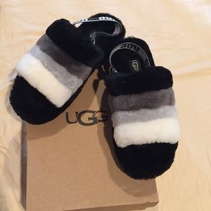 Faux ugg fuzzy slides